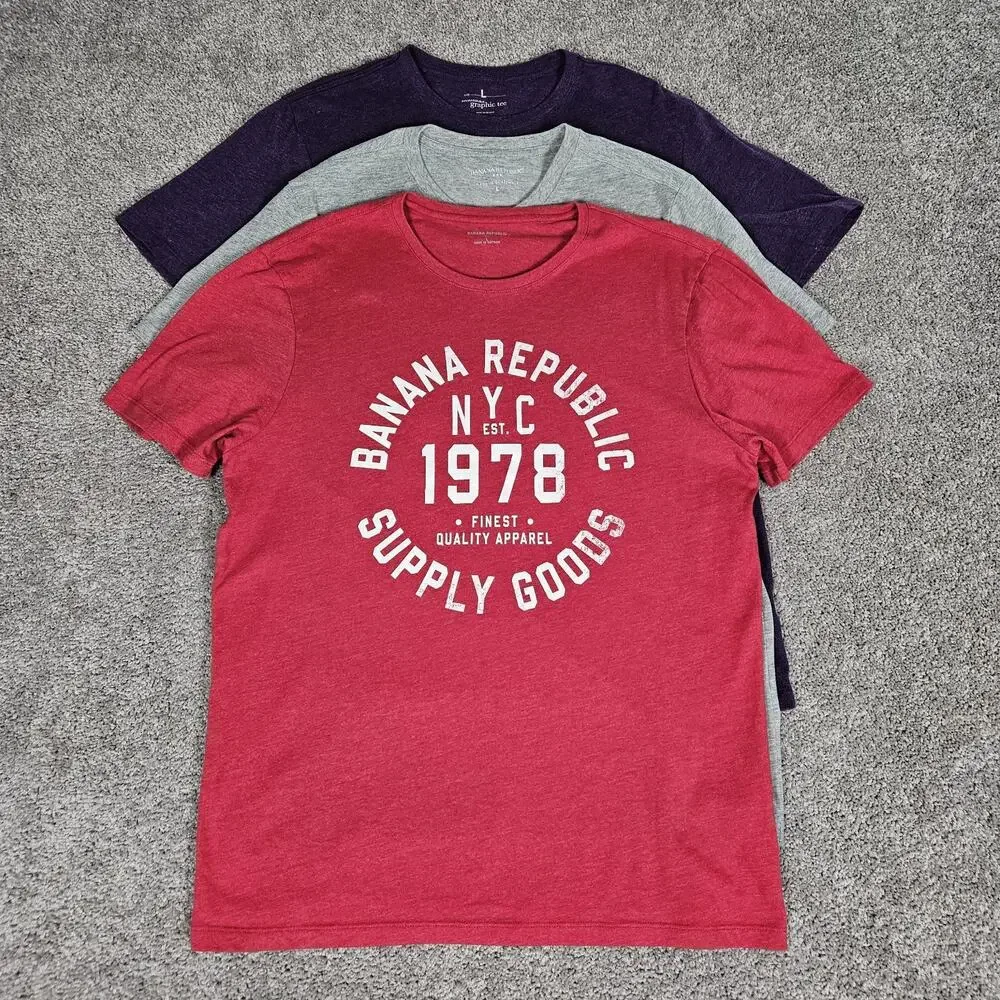 Banana Republic Graphic T-Shirts Men's Large Lot Of 3 Purple Red Gray Normcore